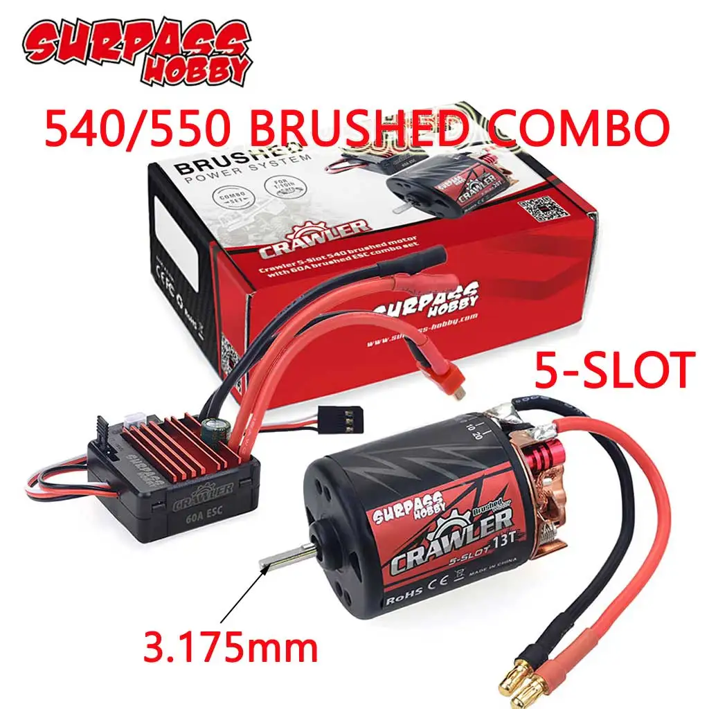 SurpassHobby 550 540 Combo Brushed Motor 20T 16T 13T 12T 11T 10T 80A/60A ESC for 1/12 1/10 RC Crawler Car Traxxas SCX10 Climbing