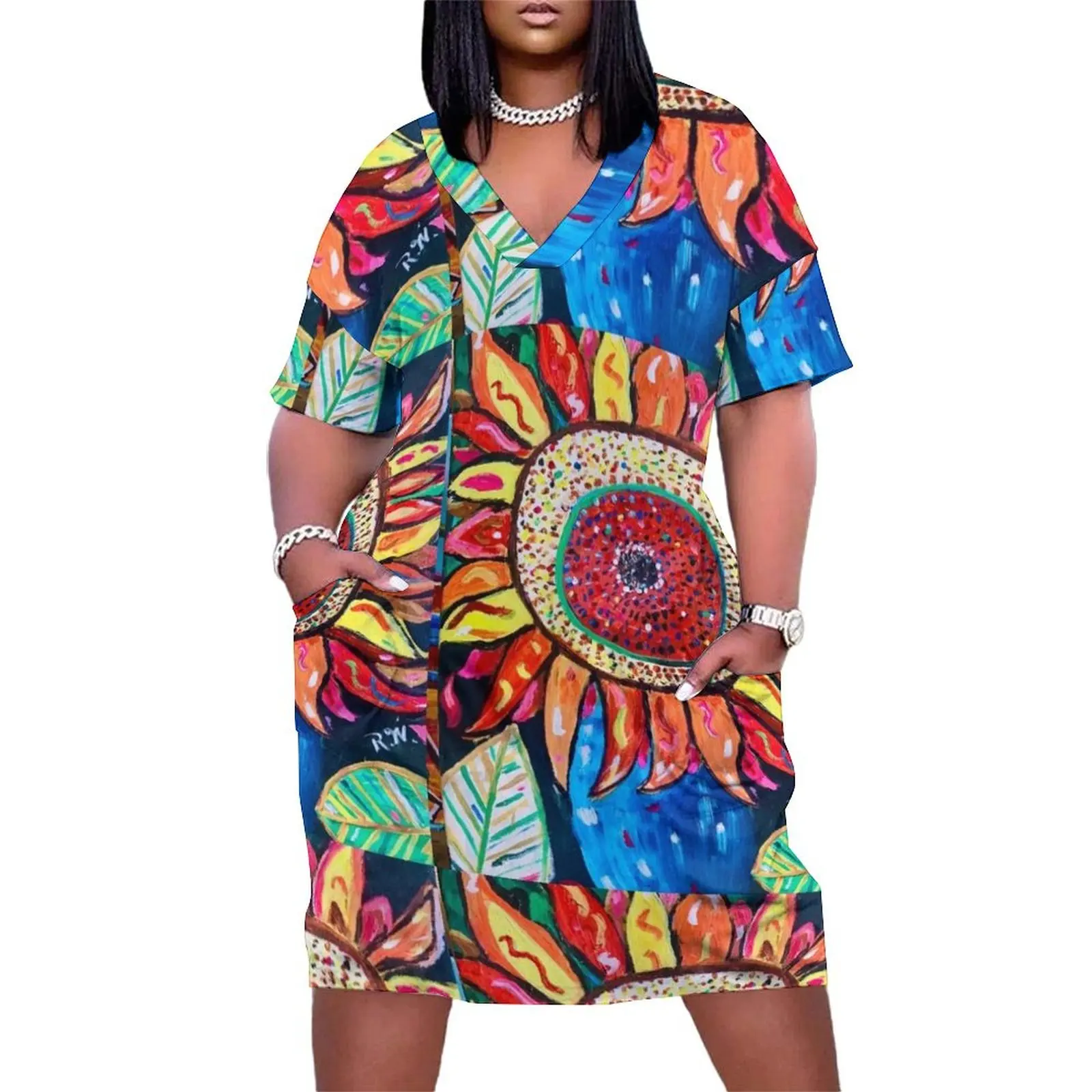 

Fun Sunflower Loose Pocket Dress dress for women summer evening dress ladies summer daily Clothing female