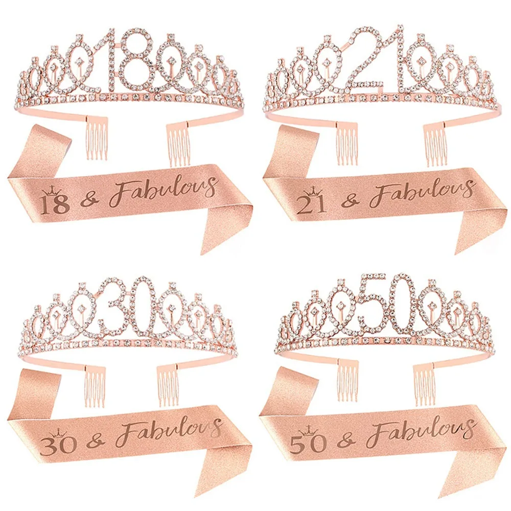 Geburtstags-Tiara, Krone und Schärpe für Frauen und Mädchen, süß, 13., 16., 21., 30., 40., 50. 60. Geburtstag, Party-Dekoration, Gastgeschenke – Detail 4