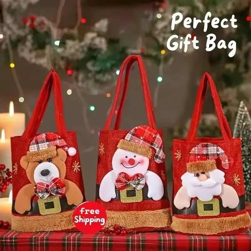 

1/3pcs Christmas Gift Bags Reusable - Large Capacity Handbag for Xmas Party Candy Favors Adult Kids Holiday Present Packaging