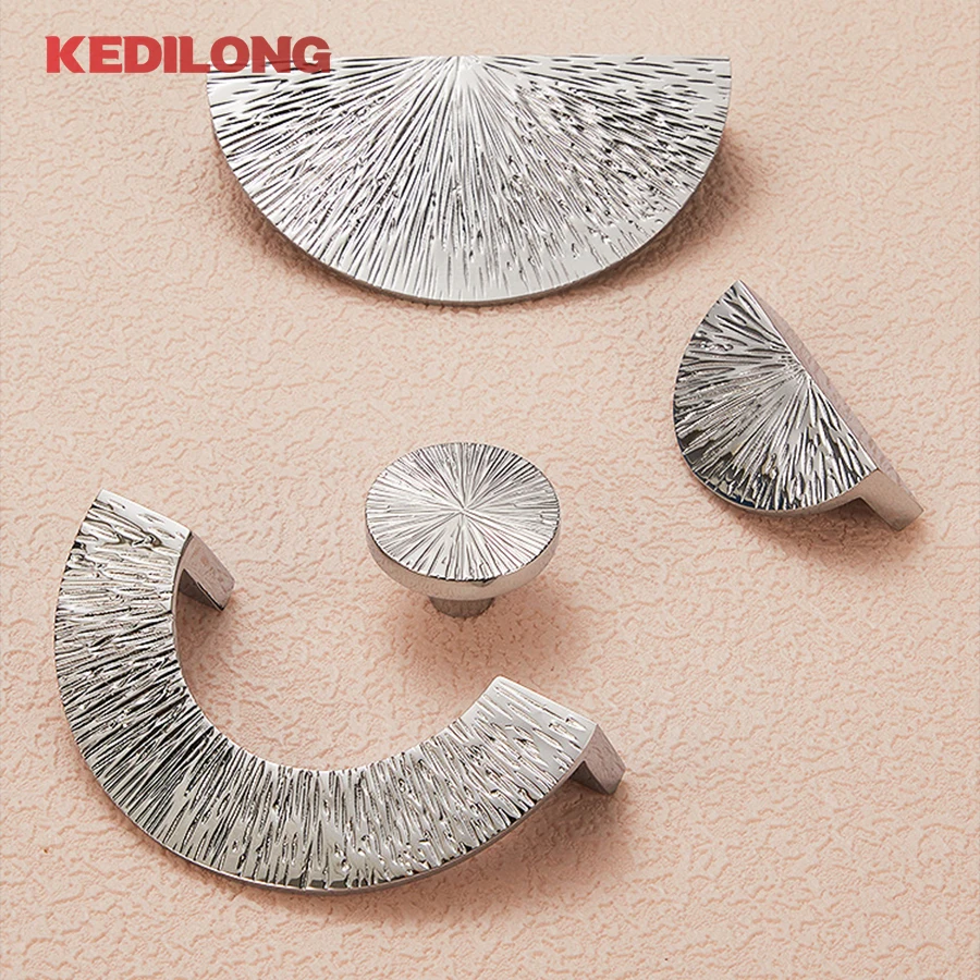 KEDLO Solid brass hammer pattern semi-circular silver handle European style light luxury drawer gold Pull handle