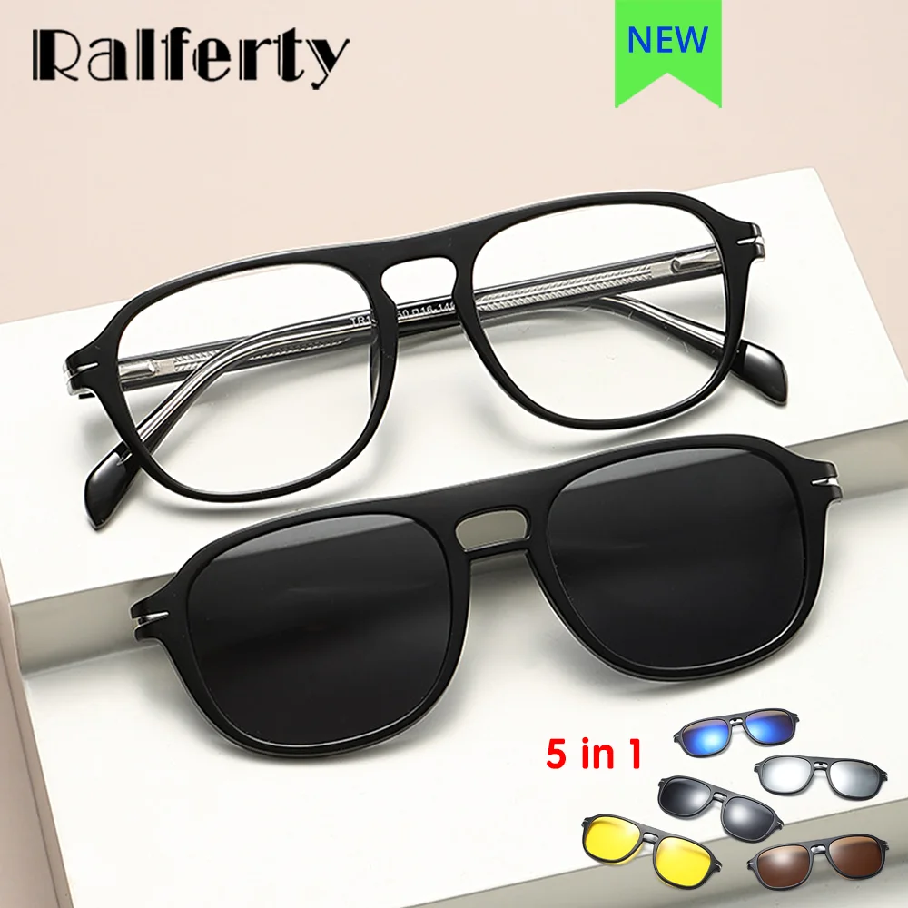 Ralferty Trends 5 In 1 occhiali da sole donna uomo occhiali da vista a specchio per esterni montature da vista di lusso No Diopter Clear Eyewear