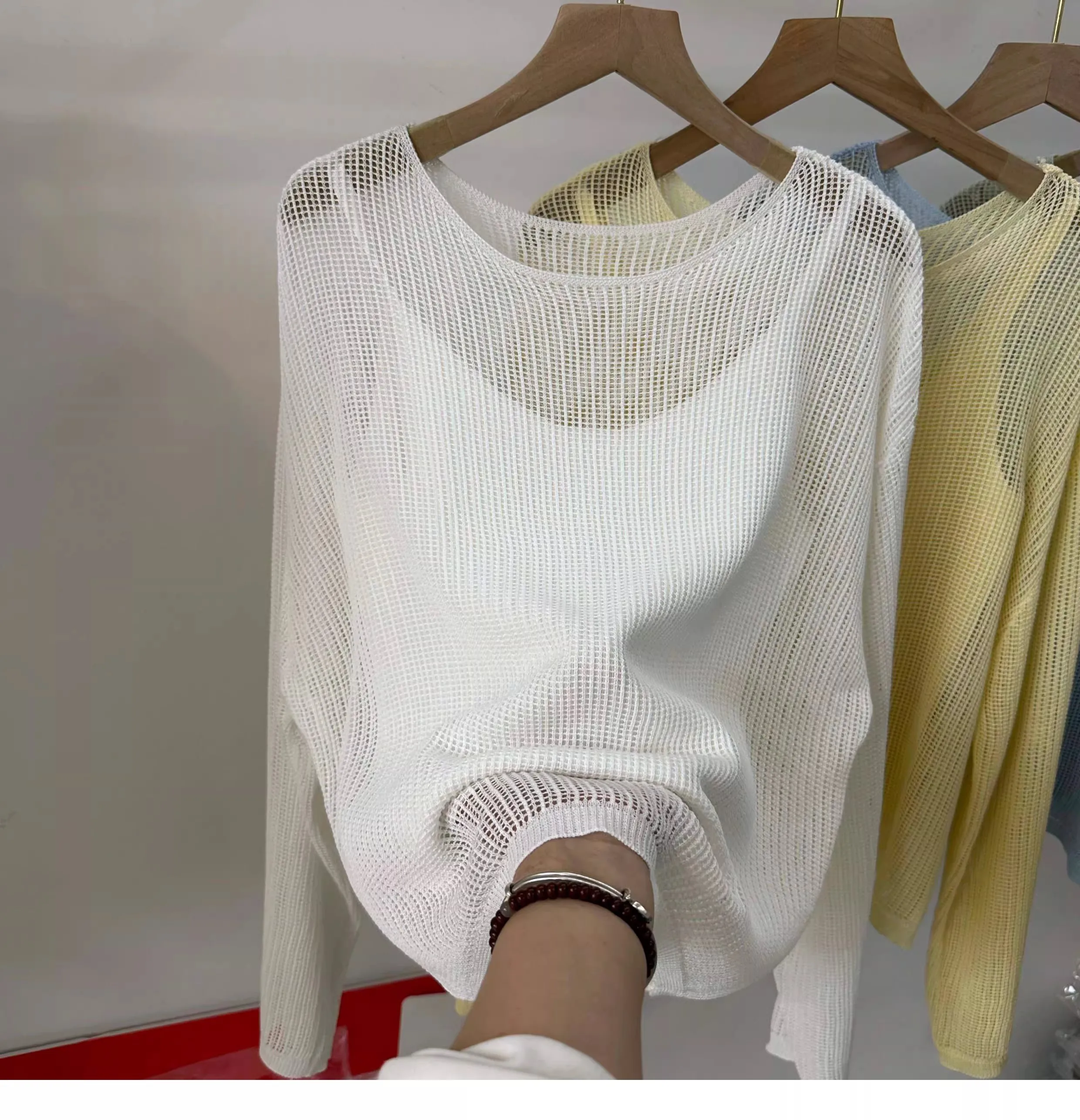 Ausgehöhlte Langarm-Strickbluse 2026 – Neues Sommer-Sonnenschutz-Cover-Up und figurfreundliches zweiteiliges Cami-Set – Detail 13