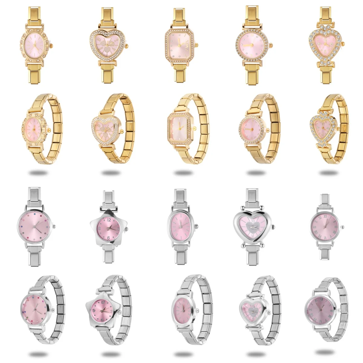 New Stainless Steel Square Round Heart Watch Head High Quality Shiny Zircon Watch Bracelet Women's DIY Making Jewelry Wholesale