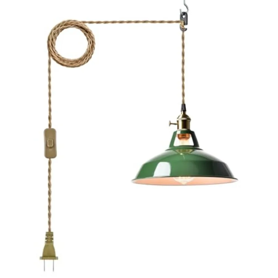 

Modern Plug-in Pendant Light, Macarons Kitchen Hanging Swag Lighting, Metal Barn Shade with On-Off Switch Plug Cord Light for B