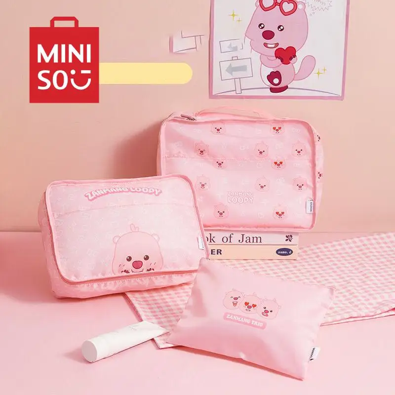 

MINISO LOOPY Series Travel Three-piece Set Portable Cosmetics Storage Bag Cute Beaver Wash Bag Children's Toys Birthday Gift