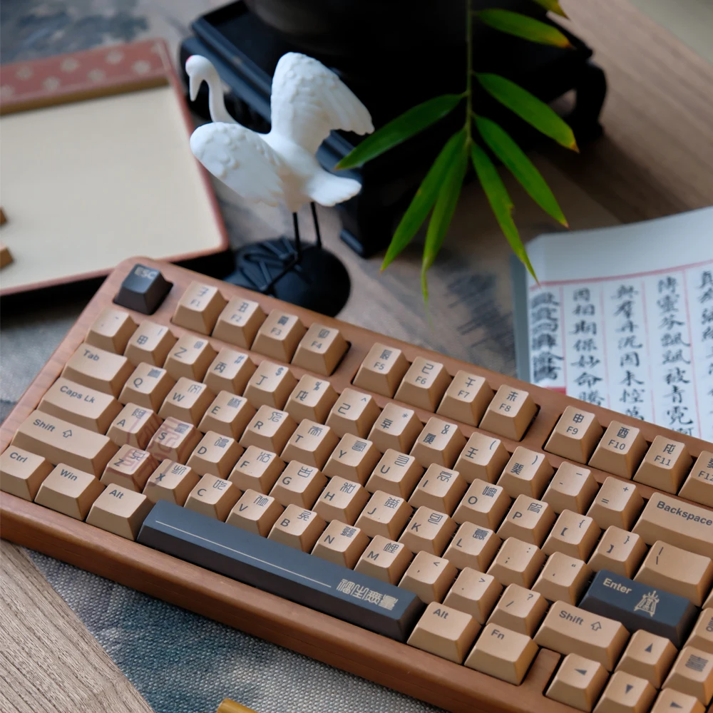 Taoist Natural Wood Mechanical Keyboard Keycaps And Mousepad Chinese Style Full Set Original Factory 140 Keys Wooden Keycap Gift