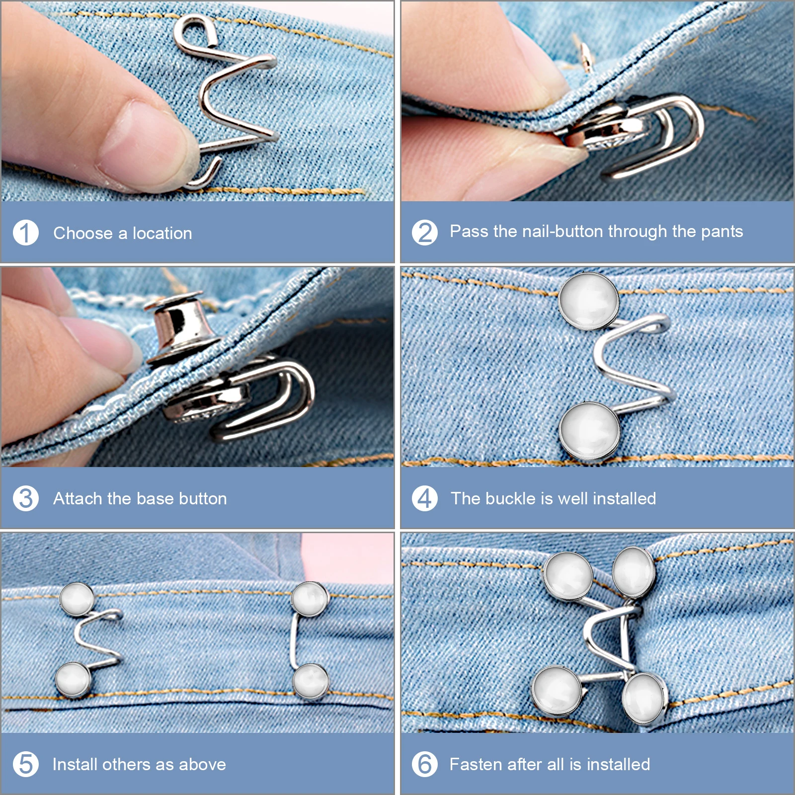 

2Sets Alloy Jeans Buttons Detachable Reusable No Complex Tools Easy Disassemble Universal Design All Jeans Nail-Free Buttons