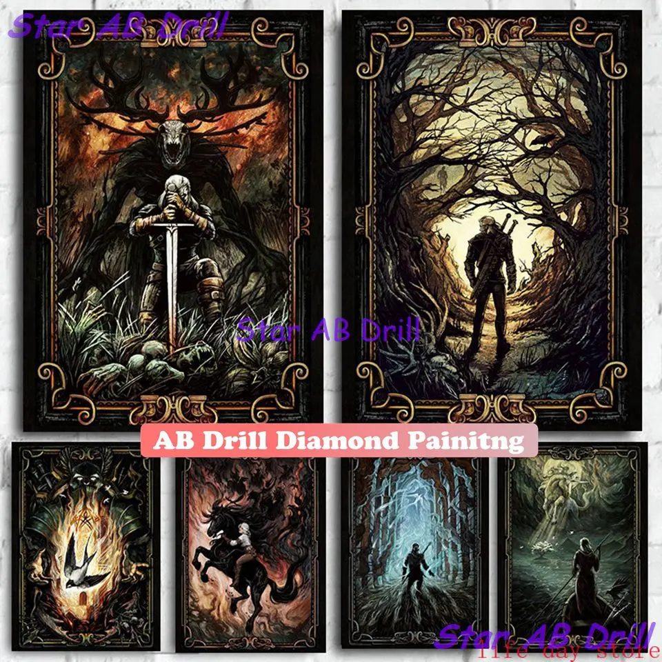 

Game Art Geralt AB Drill Diamond Painting Kits New 2023 Forest 5D DIY Witcher Dungeon Horizon Zero Cross Stitch Hoom Decor Gifts