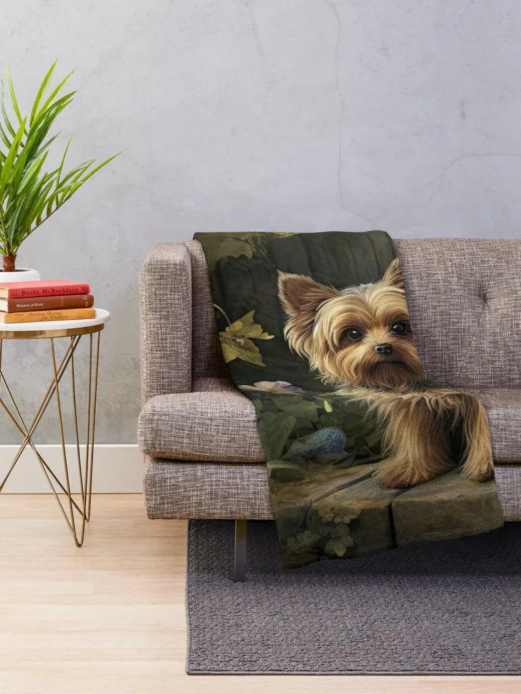 small Yorkie Yorkshire Terrier dog in old garden Throw Blanket Luxury Thicken Moving Blankets