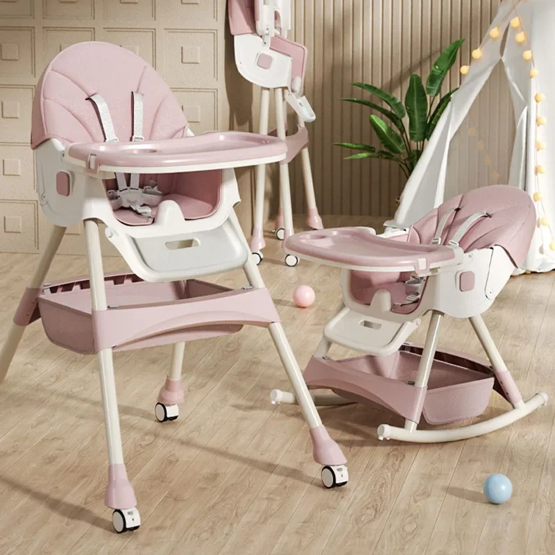 Foldable High Feeding Chair Household Portable Multifunctional Children\'s Dining Table and Chair Rocking Chair Baby Dining Chair