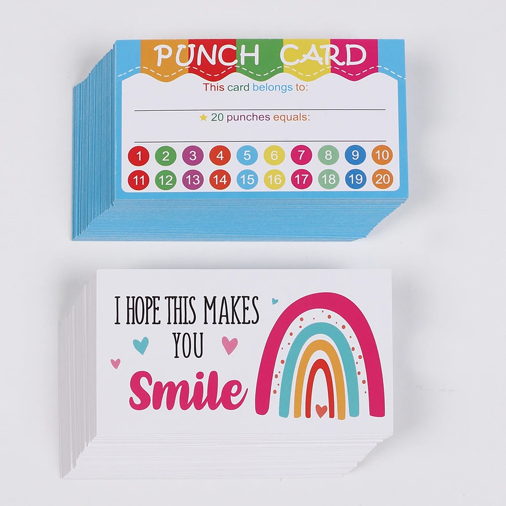50/100Pcs Punch Cards Rainbow Smile Greeting Cards Reward Card for Students Classroom School Business Appreciation Cards