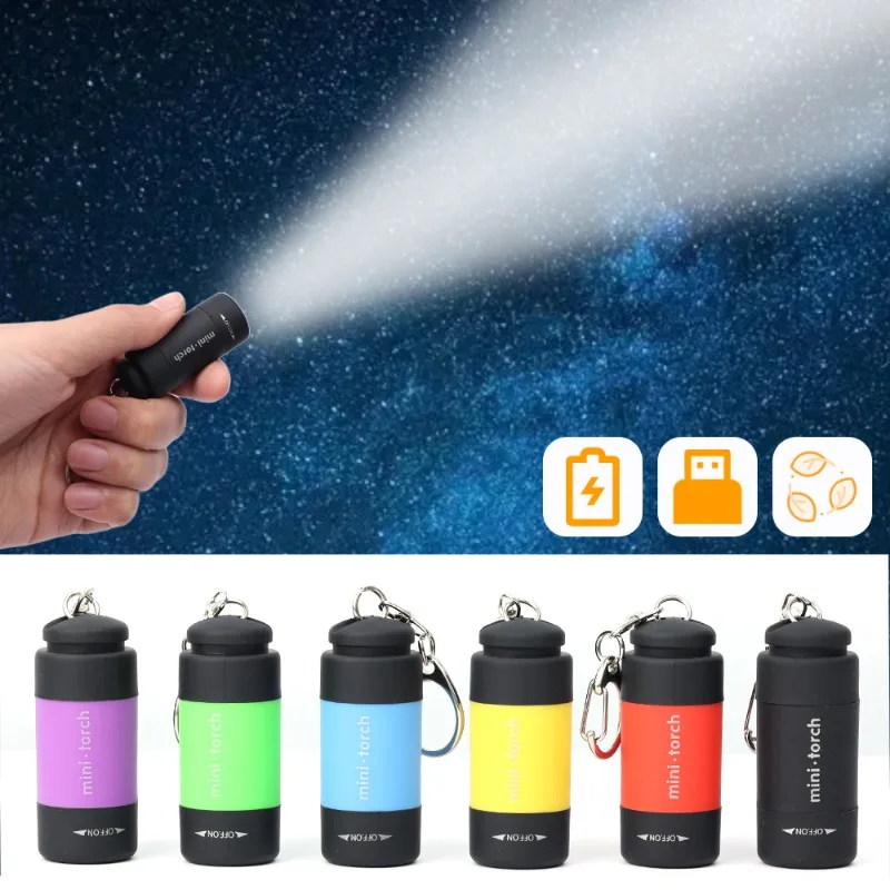 USB قابلة للشحن LED متعددة الوظائف ضوء قوي جيب المفاتيح مصباح يدوي مقاوم للماء المشي لمسافات طويلة التخييم مصباح يدوي صغير