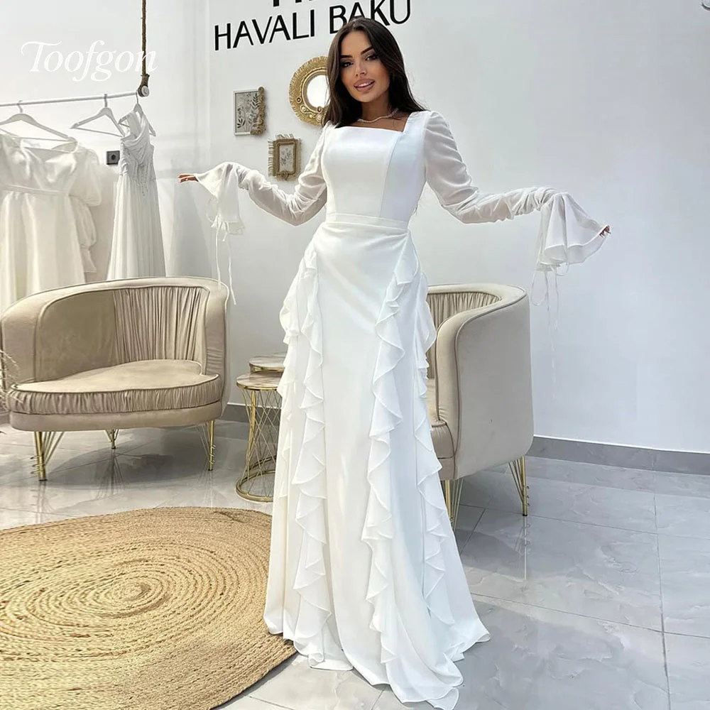 Toofgon Sauqre Воротник с длинным рукавом Шифоновые вечерние платья Индивидуальные оборки с рюшами Вечернее платье для особых случаев Длинное платье для выпускного вечера