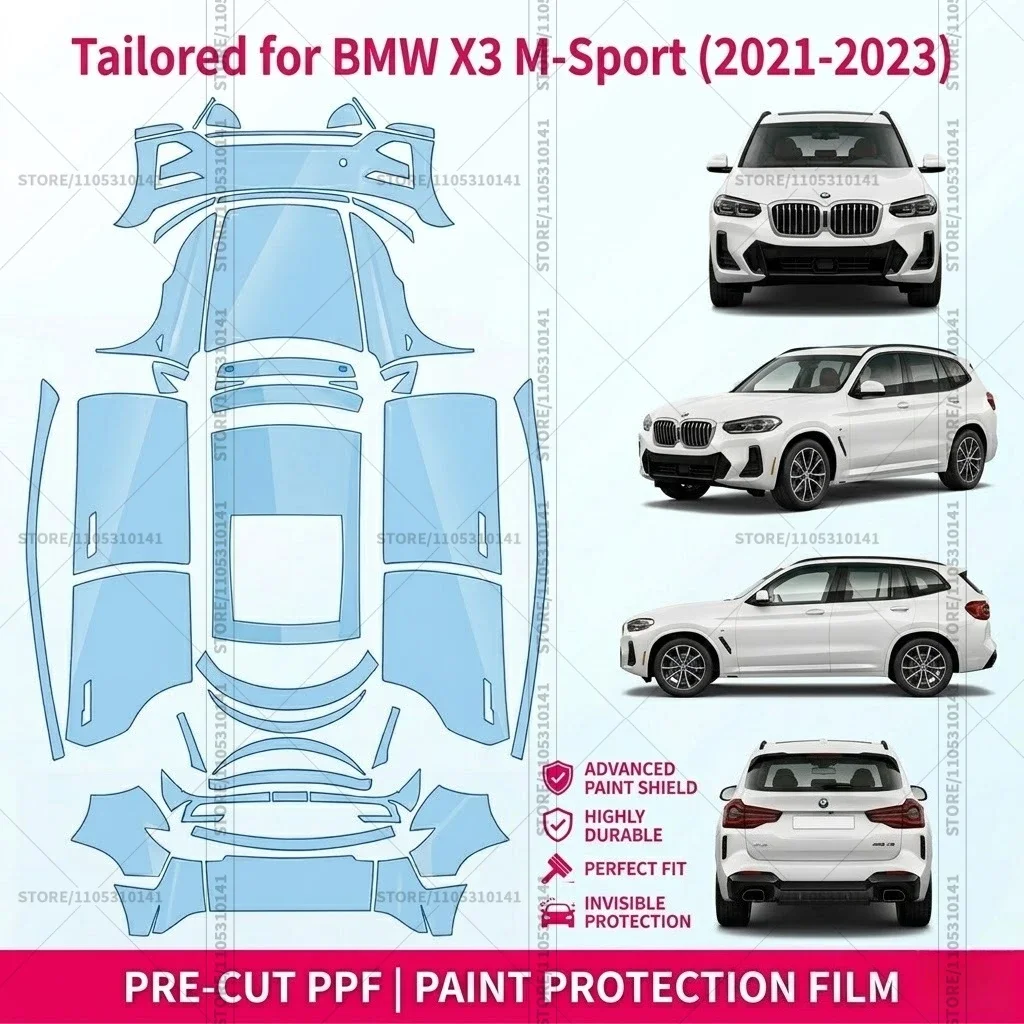 

Защитная пленка PPF для BMW X3 M-Sport 2021-2023, предварительно вырезанная, прозрачная, для бампера, автомобильная, прозрачная защитная пленка для авто