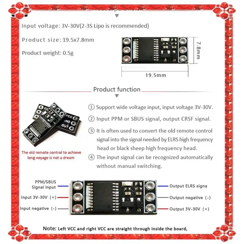 

24-часовая доставка Модуль CR1 PPM/SBUS к ELRS CRSF Плата адаптера Черная плата адаптера PCB Плата адаптера для AT9S FLYSKY WLFY MC Tr