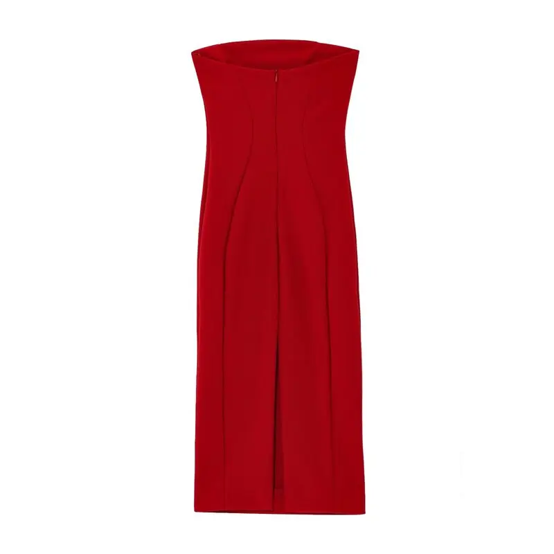 صيف 2025 وصول جديد فستان نسائي ضيق بدون أكمام منتصف الطول من قماش الشاش بتصميم تنورة أنبوبية، موضة الصيف لفستان السيدات #5