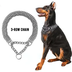 Dog Choker Collar No Pull Dog Collar Seamless Die-Casting Three Row Chain Dog Collar for Dogs Training Walking