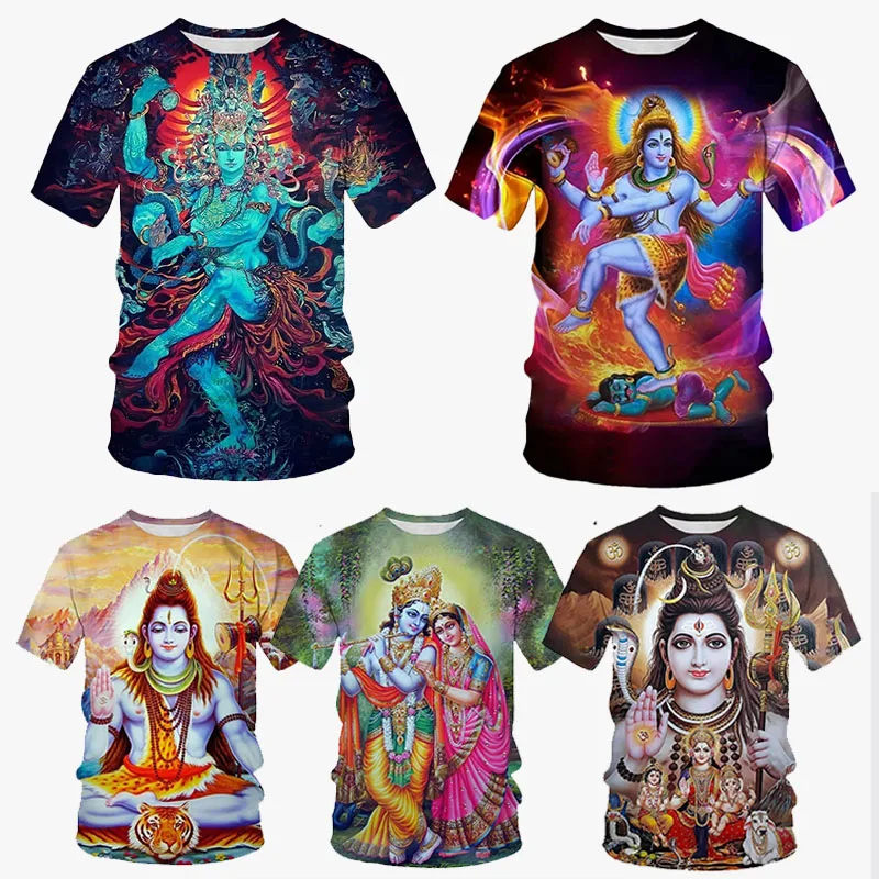 Harajuku Hindu God Wisdom Shiva 3D Men/Women T Shirt Printed Short Sleeve Tops Summer Retro Casual Personality Loose Street Tees