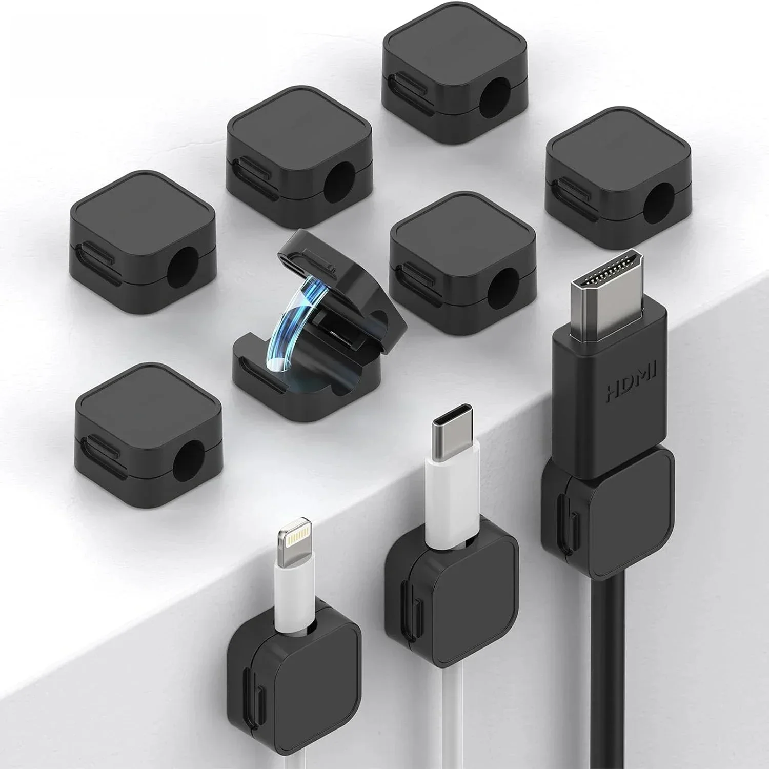 Adjustable Cord Holder Magnetic Cable Clips | Adhesive Under Desk Mgmt Organizer for Home Office Car Wall Desktop Nightstand