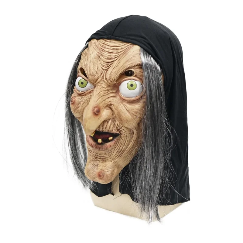 Reneecho The Old Witch Mask With Hair And Hood Latex Horror Halloween Mask For Adult