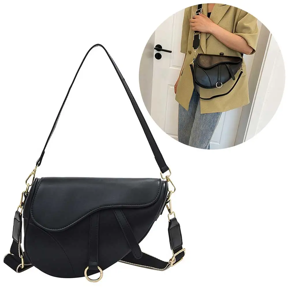 PU Leather Small Crossbody Bag Two Straps Women Stylish Satchel Bags Large Capacity Saddle Shoulder Bag Travel Bags