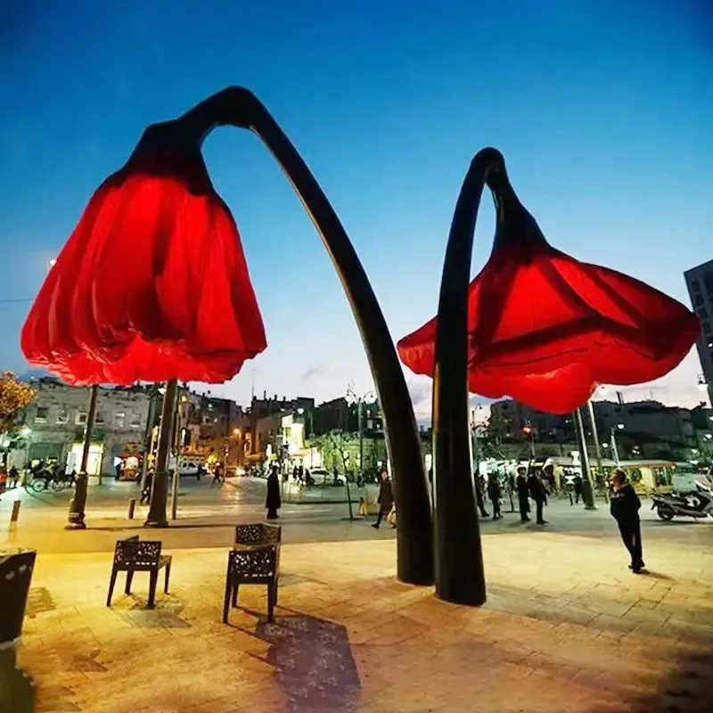 ntelligent 3D LED Flower Street Light Interactive Landscape Pattern Giant Luminous Outdoor Decor