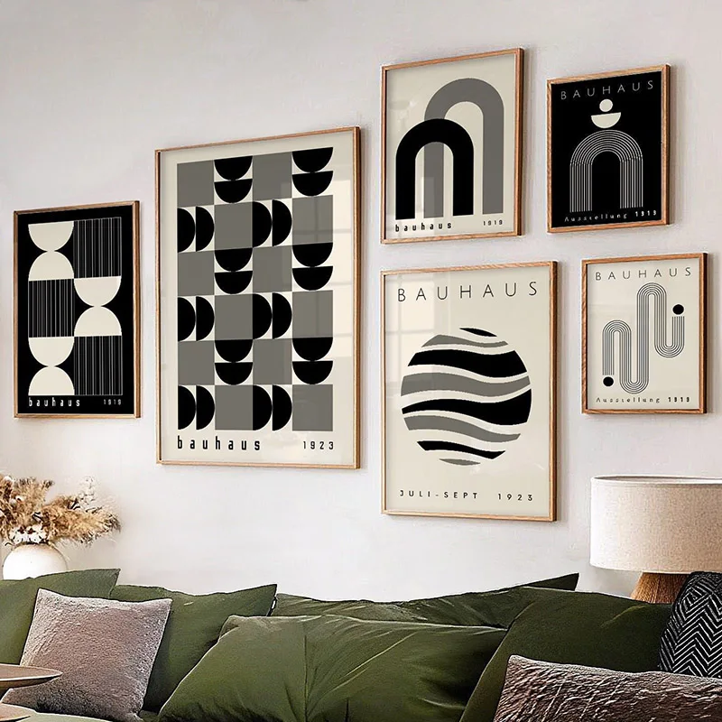 

Black Abstract Bauhaus Geometry Canvas Wall Art Poster Print Living Room Home Decor Aesthetic Modern Exhibition Painting