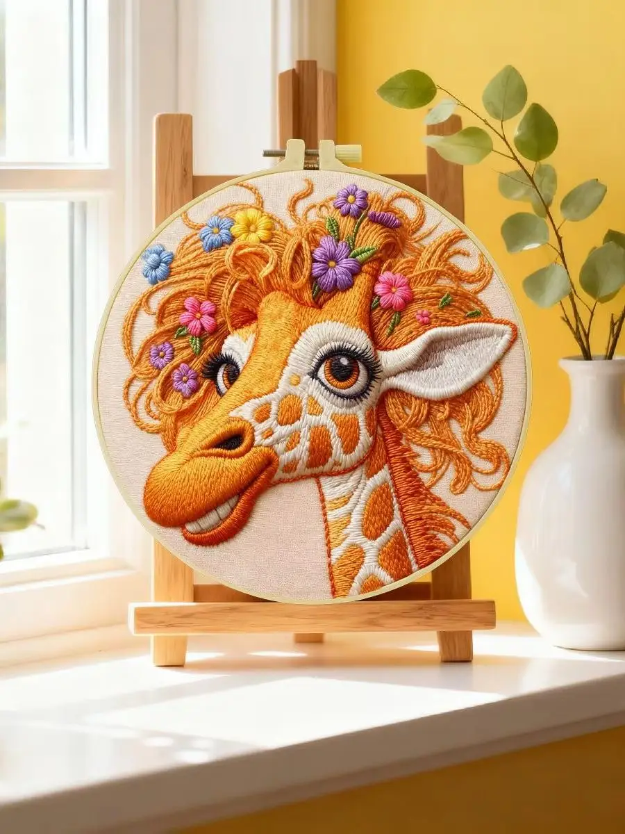 1 Stück 20X20CM/15X15CM 7,87/6,3 Zoll Giraffen-Stickerei-Starter-Kit DIY-Kit DIY-Stickerei-Set Handarbeiten Nadelkunst – Detail 6
