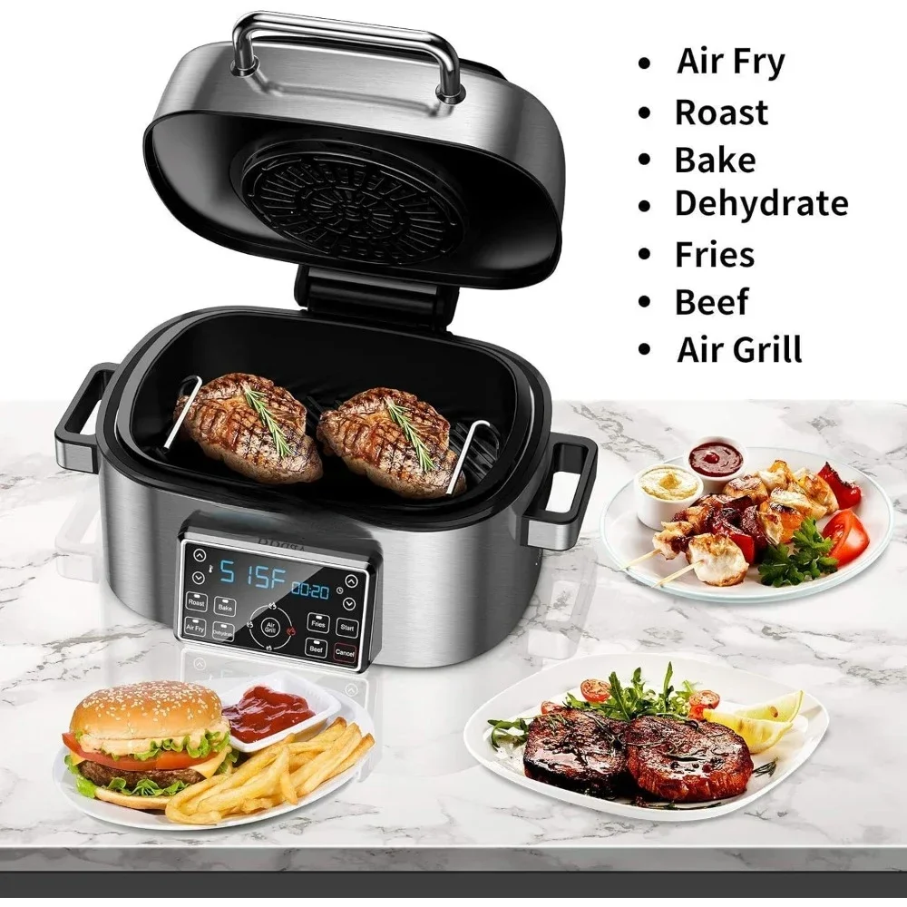 Grill Combo, with 6.5 QT Air Fryer, Roast, Bake and Dehydrate, 1660W, Stainless Steel