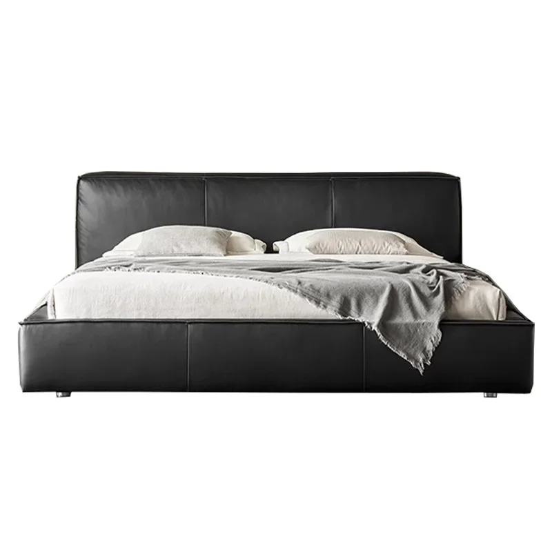 

Full leather bed black Italian minimalist