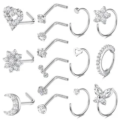 Drperfect 1Pc Surgical Steel Nose Rings for Women 20G Heart Flower Hoop L Shaped Nose Piercing Jewelry Set  Septum Piercing