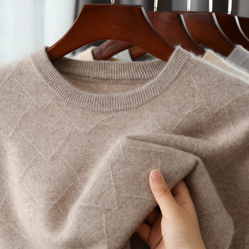 2025 Men Round Neck Sweater Knitted Soft Pullovers 100% Wool Basic Solid Soft Sweaters Men's Autumn Winter Casual Top