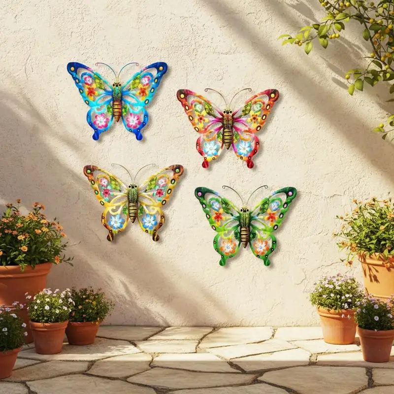 [S]Large Cutout Metal Butterfly Wall Art, Rust-Proof Outdoor Metal Sculpture For Garden Fence Patio