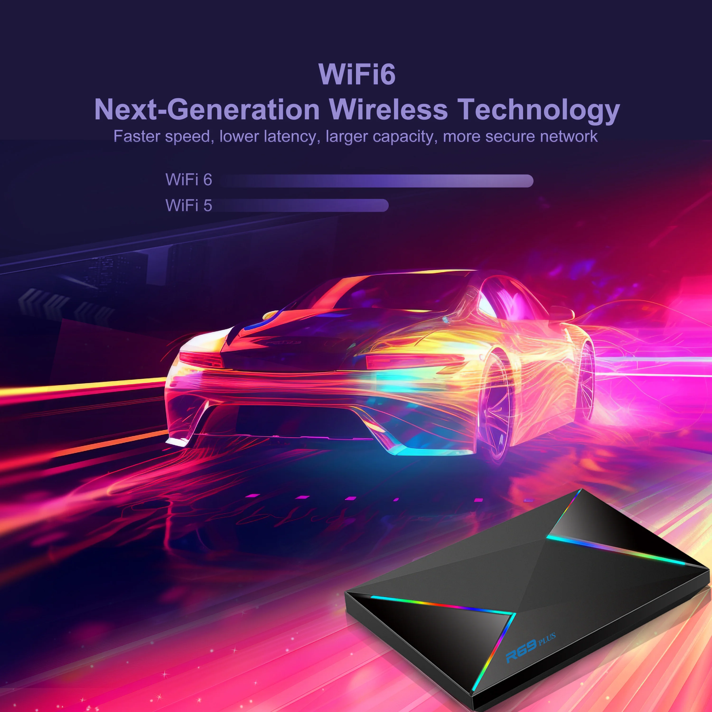 صندوق تلفاز R69Plus يعمل بنظام Android 14، ومزود بشبكة Wifi6، وإصدار عالمي، ومعالج Allwinner H728 ثماني النواة، وشبكة Lan 1000M، وبلوتوث 5، وفك تشفير 8K، وChromecast