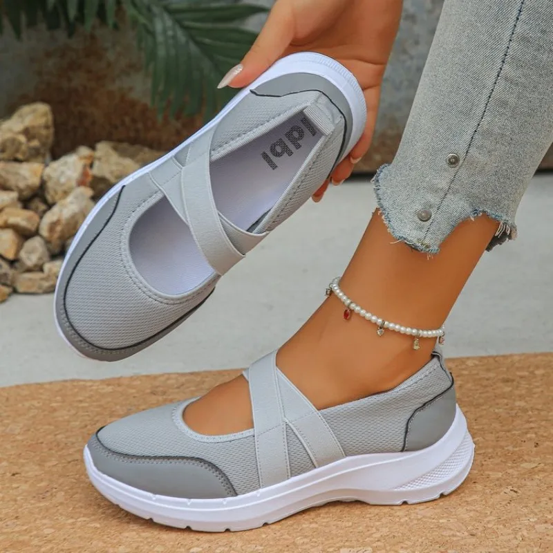 Atmungsaktive Flache Schuhe für Damen, Frühling/Sommer, Übergröße 43, Slip-On-Plateau-Sneaker, bequeme, weiche, rutschfeste Freizeitschuhe für Frauen – Detail 12