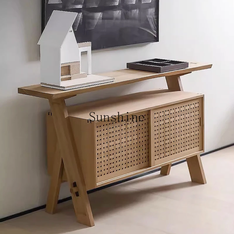 

Nordic simple solid wood dining side cabinet wabi-sabi wind home living room storage cabinet