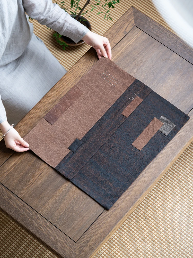 

Retro Patchwork Tea Ceremony Mat Zen Dry Foam Tea Set Accories k Color Resistant Stain Cloud Silk Tea Cloth Pad