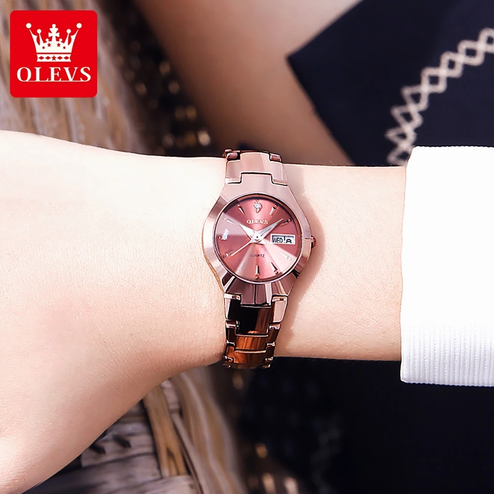 OLEVS Women\'s Watches Elegant Ladies Small Dial Quartz Wristwatch Tungsten Steel Waterproof Watch for Women Date Week Newstyle