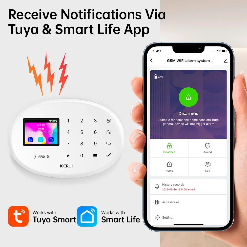 KERUI Wireless Burglar Alarm System Home Alarm Tuya Smart WiFi GSM SMS Alarm For House With Motion Detector Door Sensor Alexa