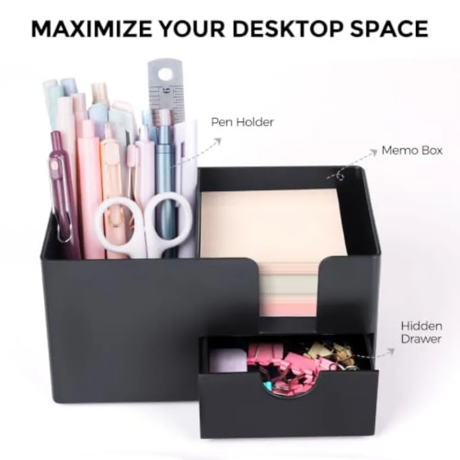 Small Desk Organizer with Drawer 3 Compartments, Desk Pen Holder, For Home, School, Office and College Dorm Room