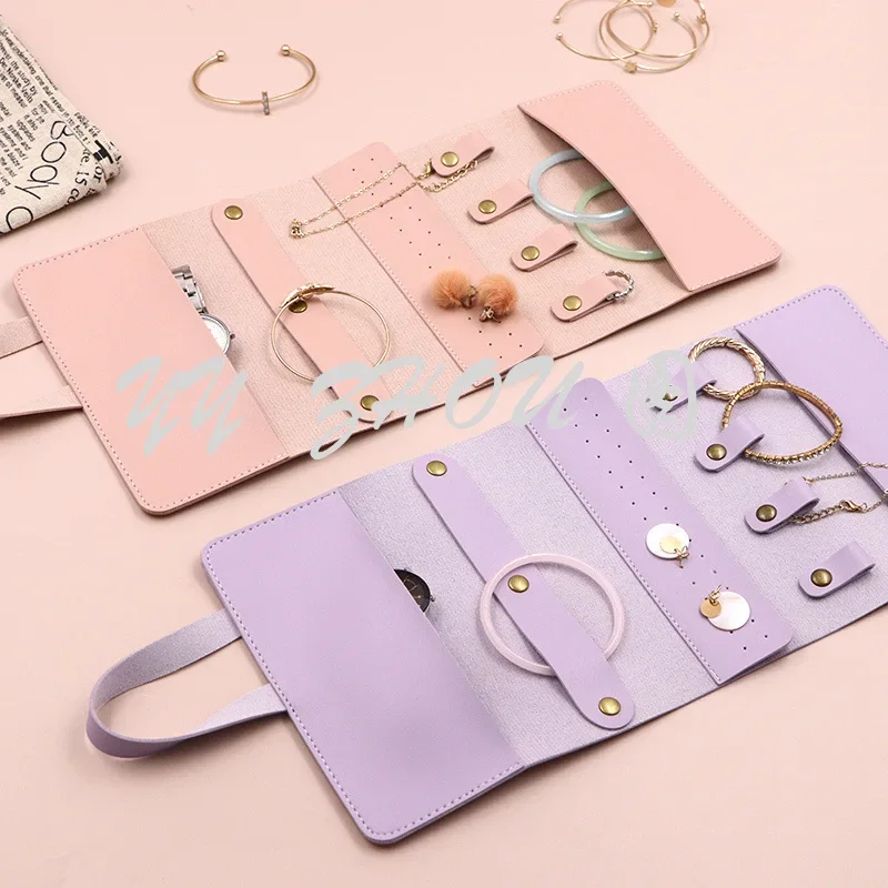 Spot Fashion Jewelry Roll Bag PU Leather Travel Convenient Storage Bag Necklace Ring Large Capacity Portable Roller Shutter Bag