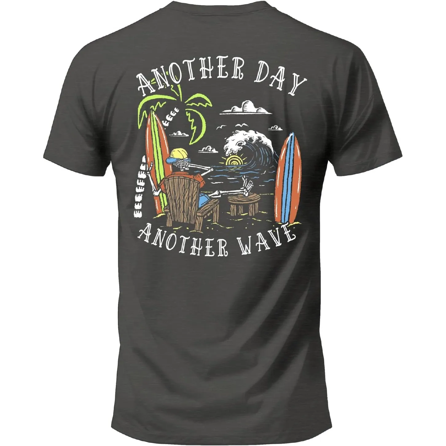 Skeleton Surfer Graphic T-Shirt Men's Casual Pure Cotton Short Sleeve O-Neck Tee
