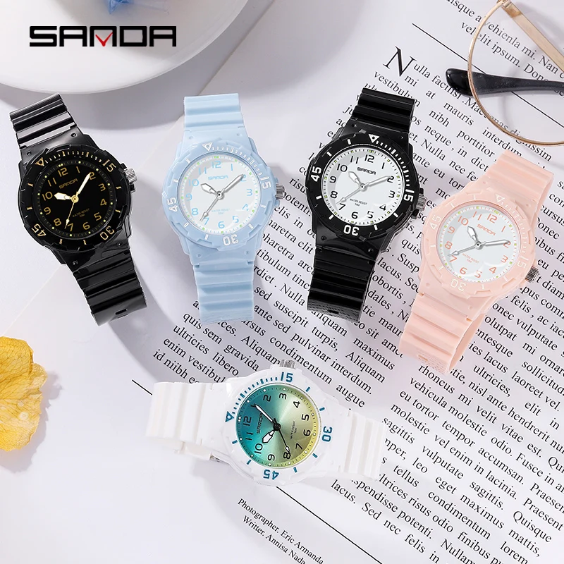 SANDA 2022 Womens Watches Casual Fashion Ladies Quartz Watch Watch Arabic Numeral Scale Display Simple Women Clock Waterproof