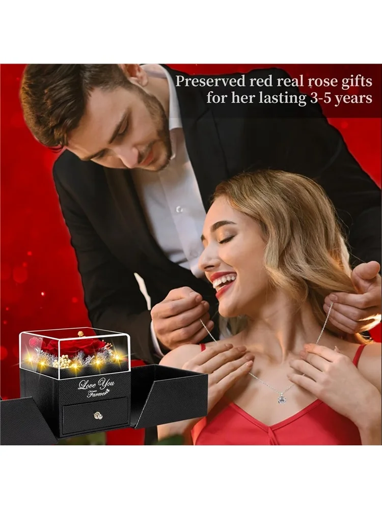 

Preserved Red Rose & Heart Necklace - Eternal Valentine Gift for Her