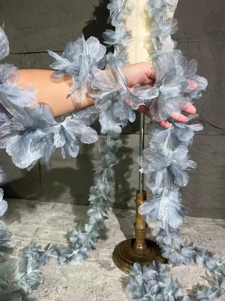 Organza Fabric Gradual Lace Flower Wedding Headwear Decorative Accessories Wholesale Cloth By Meters Diy Material
