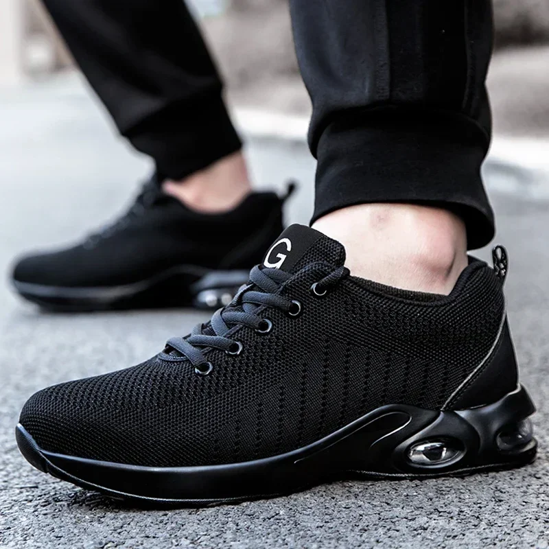 أحذية أمان رجالية وسادة هوائية أحذية عمل رجالية خفيفة الوزن قابلة للتنفس مع حماية أحذية بمقدمة فولاذية مضادة للثقب