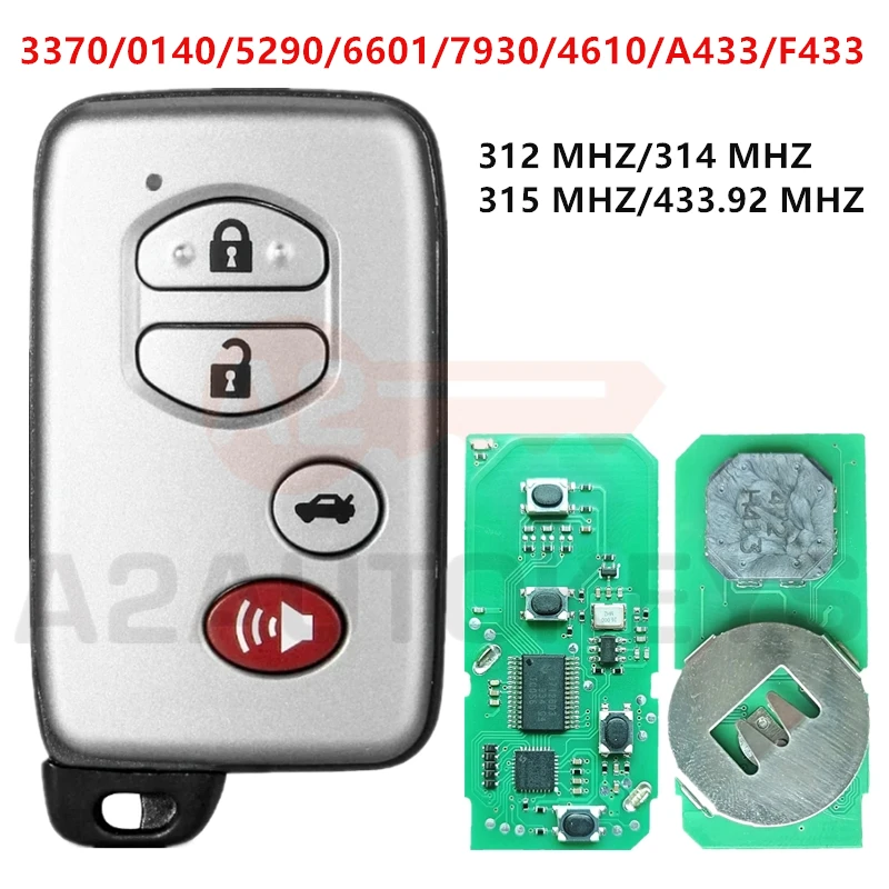 A2AUTOKEYS For Toyota Avalon Camary Aurion Sequoia Prius A433 F433 3370/0140/5290/6601/7930/4610 312/314/315/433.92 MHZ Car Key