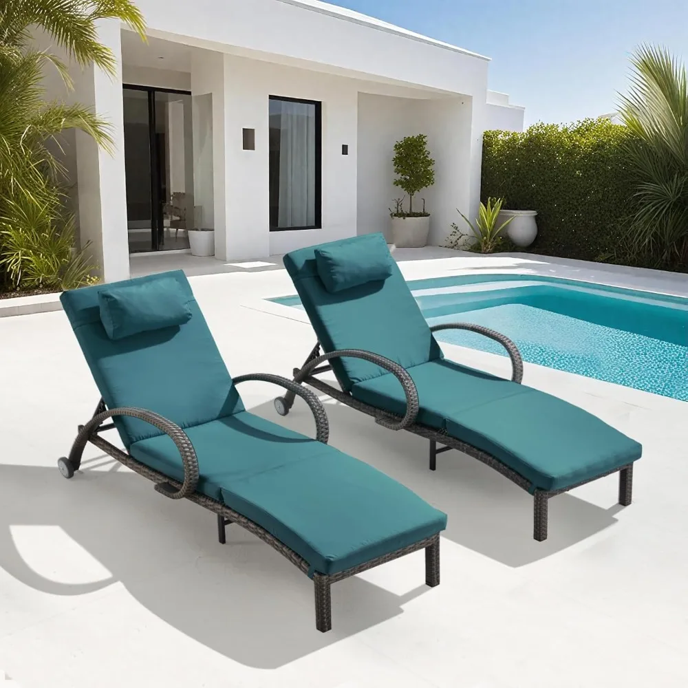 

Lounge Chair Outdoor Set of 2, Wicker Patio Lounge Chair, Pool Chaise w/ 5 Adjustable Back Angle, Sun Bathing Tanning Lounge Cha