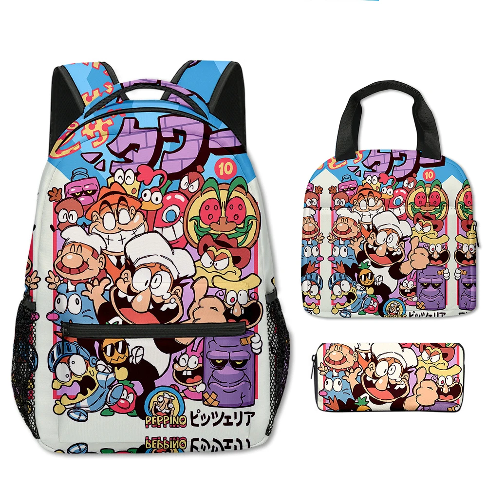 Cartoon Novelty Peculiar Cool Pizza Tower 3D Printed 3pcs/Set Student School Bags Laptop Backpack portable Lunch bag Pencil Case